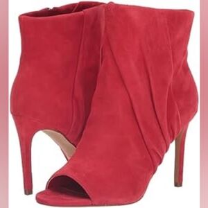 Vince Camuto Women's Atonna Open Toe Red Suede High Heel Bootie Size 5.2